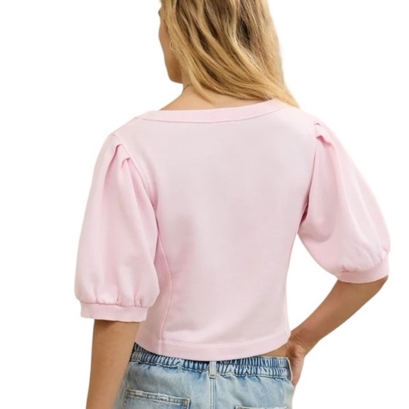 Aerie Pink Seams Right Short Puff Sleeve Sweatshirt Top - Picture 6 of 7